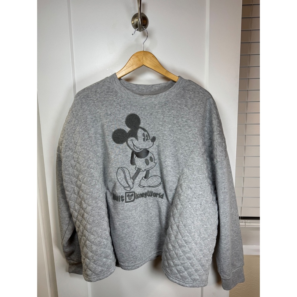 Disney Walt Disney World Mickey Mouse Quilted Panel Gray Sweatshirt Womens 2X